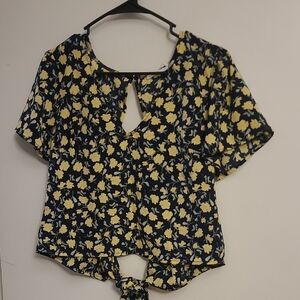 Lush Yellow and Black Floral Blouse
